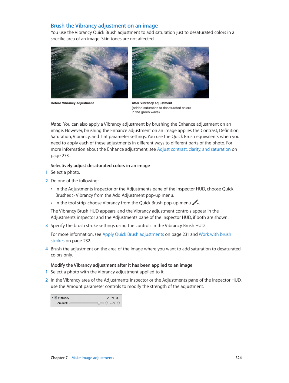 Brush the vibrancy adjustment on an image | Apple Aperture 3.5 User Manual | Page 324 / 526