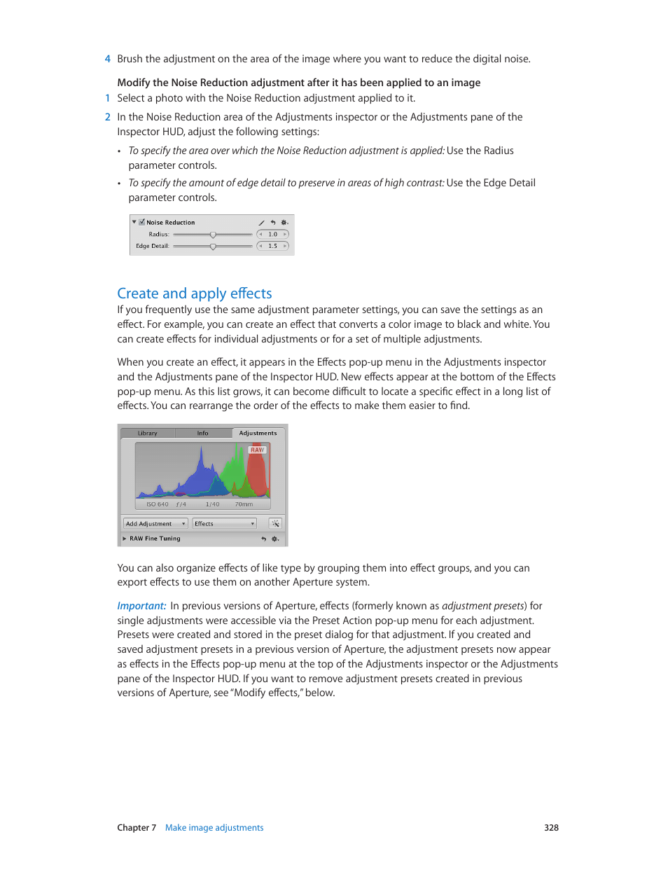 Create and apply effects, 328 create and apply effects | Apple Aperture 3.5 User Manual | Page 328 / 526