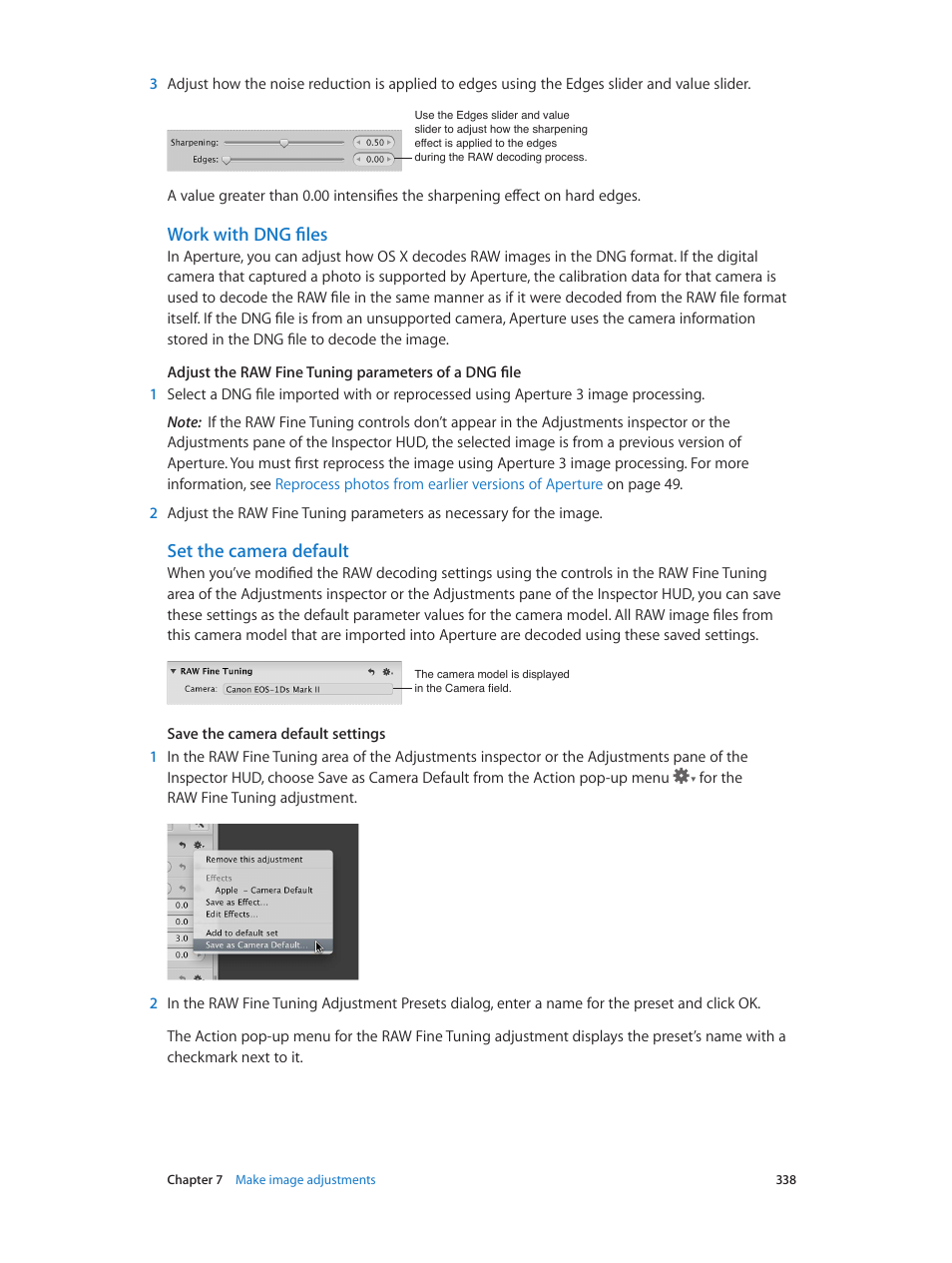Work with dng files, Set the camera default | Apple Aperture 3.5 User Manual | Page 338 / 526