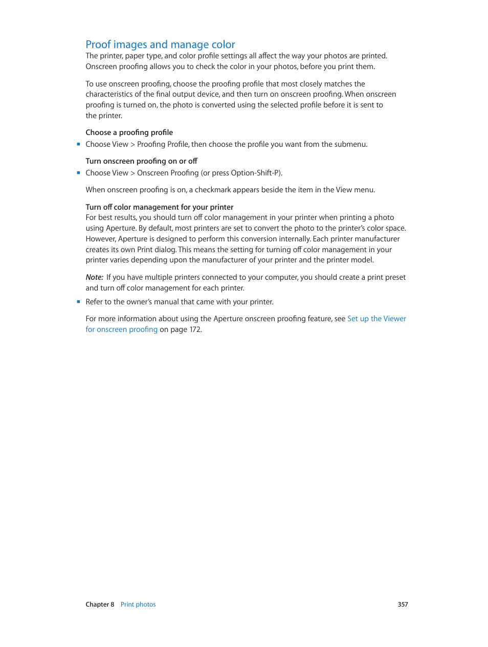 Proof images and manage color, 357 proof images and manage color | Apple Aperture 3.5 User Manual | Page 357 / 526