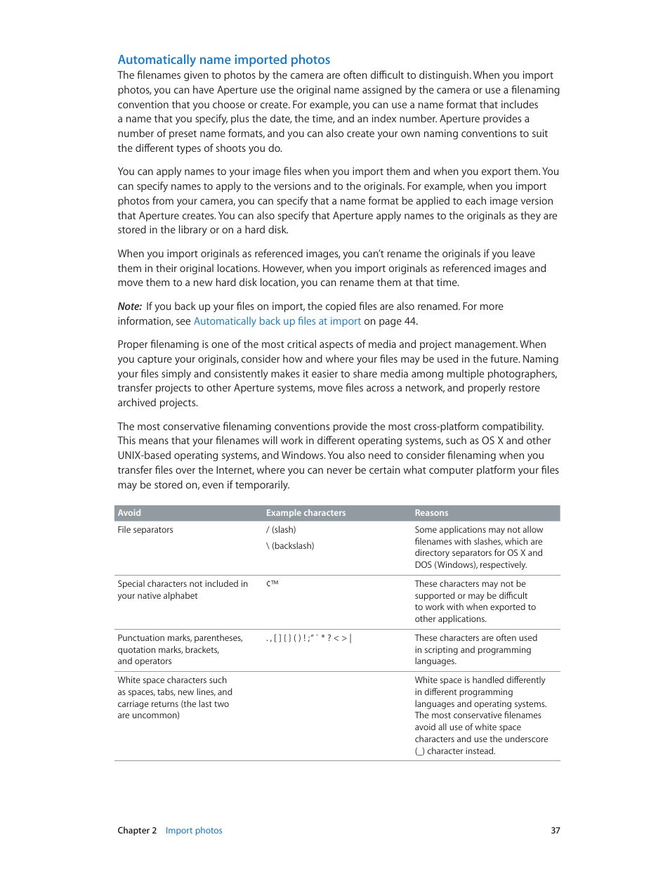 Automatically name imported photos | Apple Aperture 3.5 User Manual | Page 37 / 526