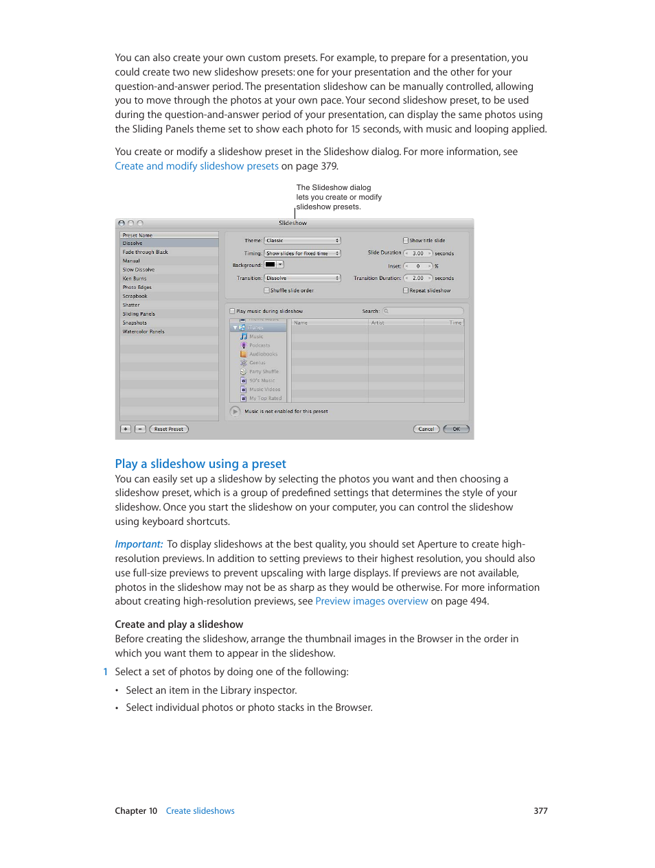 Play a slideshow using a preset | Apple Aperture 3.5 User Manual | Page 377 / 526
