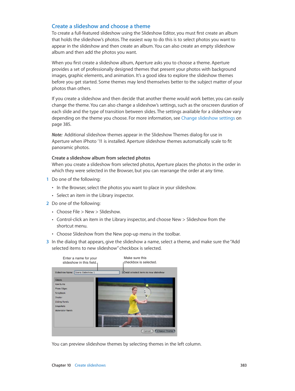 Create a slideshow and choose a theme | Apple Aperture 3.5 User Manual | Page 383 / 526