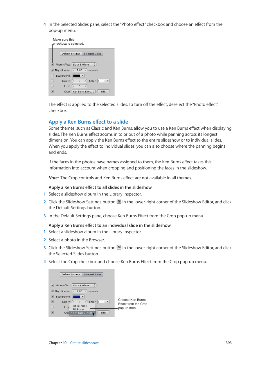Apply a ken burns effect to a slide | Apple Aperture 3.5 User Manual | Page 393 / 526