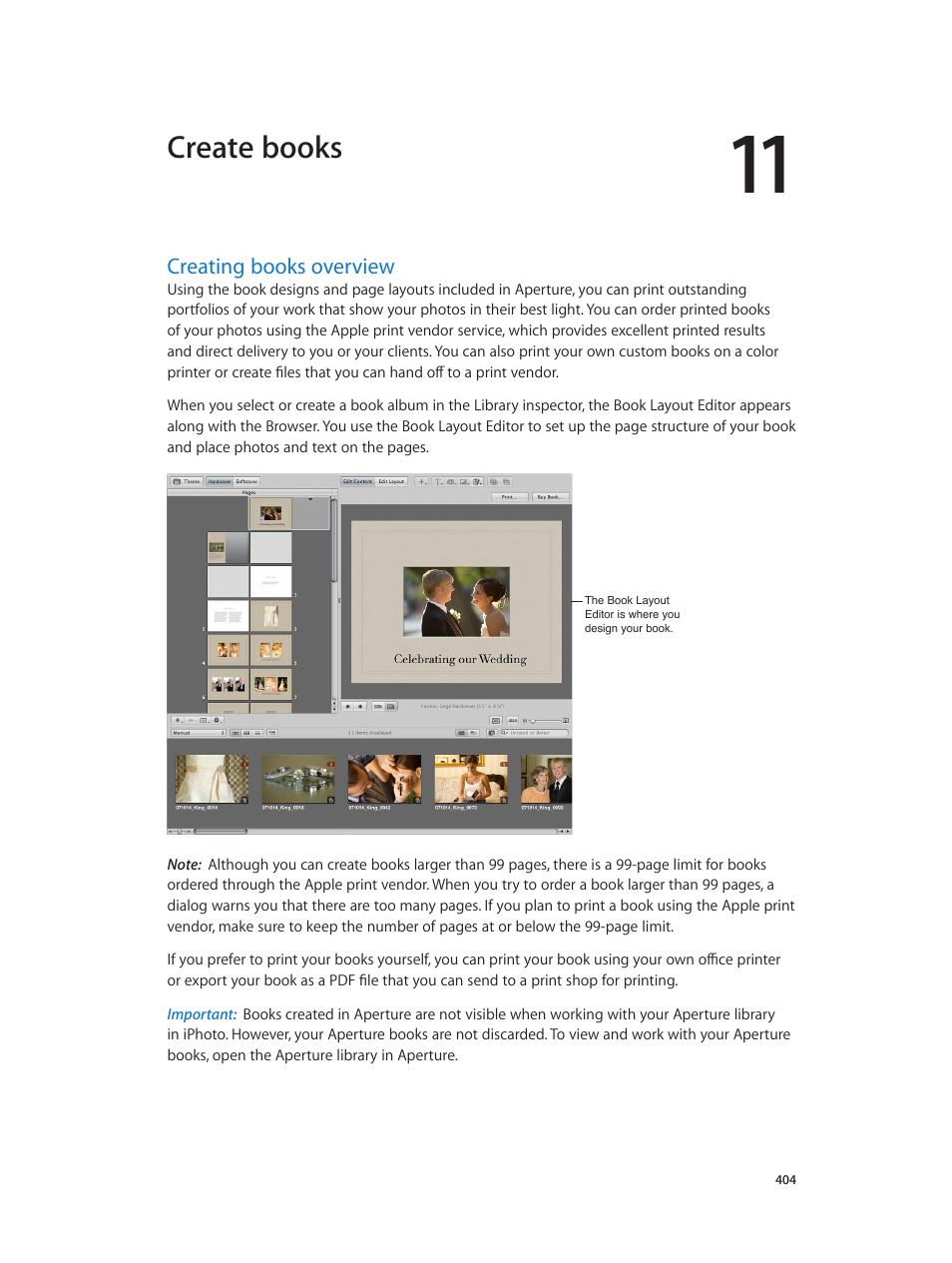 Chapter 11: create books, Creating books overview, 404 creating books overview | Create books | Apple Aperture 3.5 User Manual | Page 404 / 526