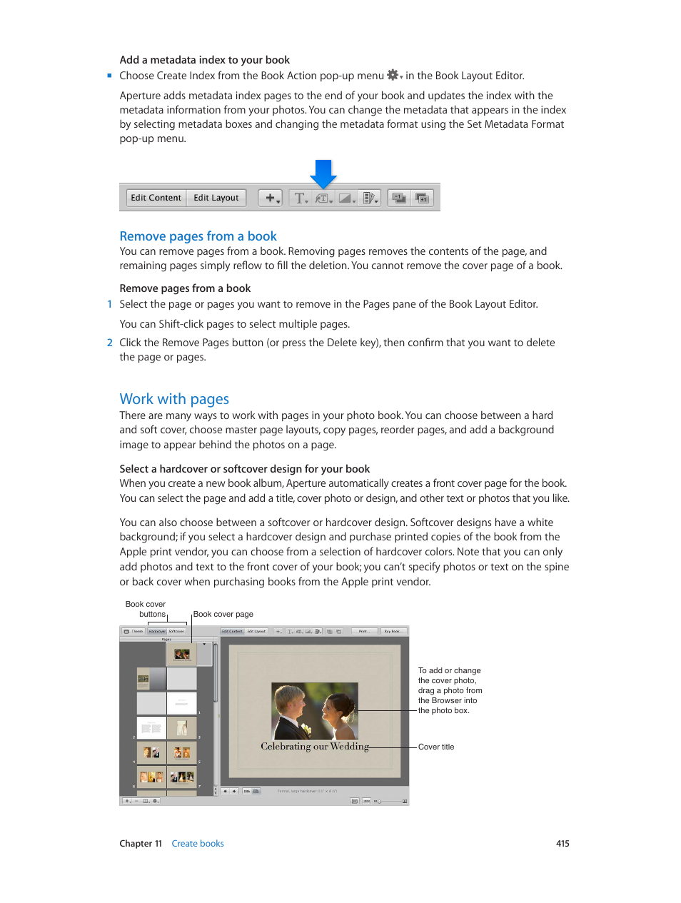 Work with pages, Remove pages from a book | Apple Aperture 3.5 User Manual | Page 415 / 526