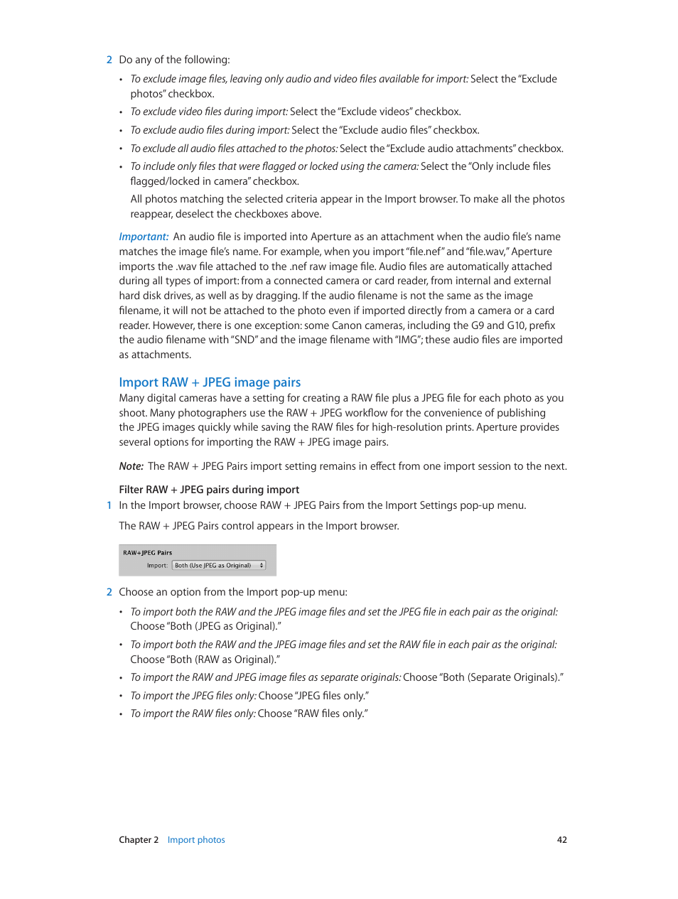 Import raw + jpeg image pairs | Apple Aperture 3.5 User Manual | Page 42 / 526