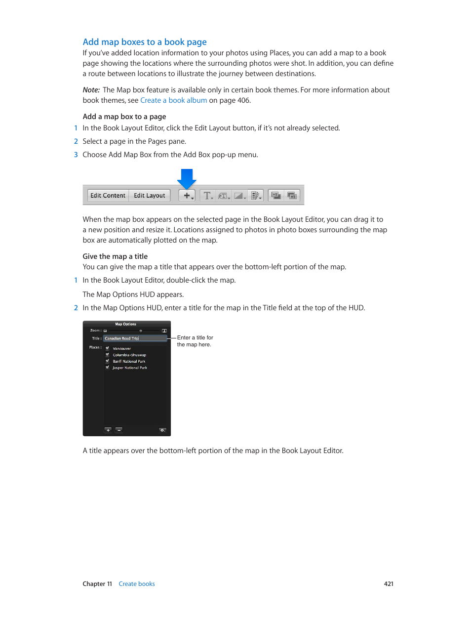 Add map boxes to a book page | Apple Aperture 3.5 User Manual | Page 421 / 526