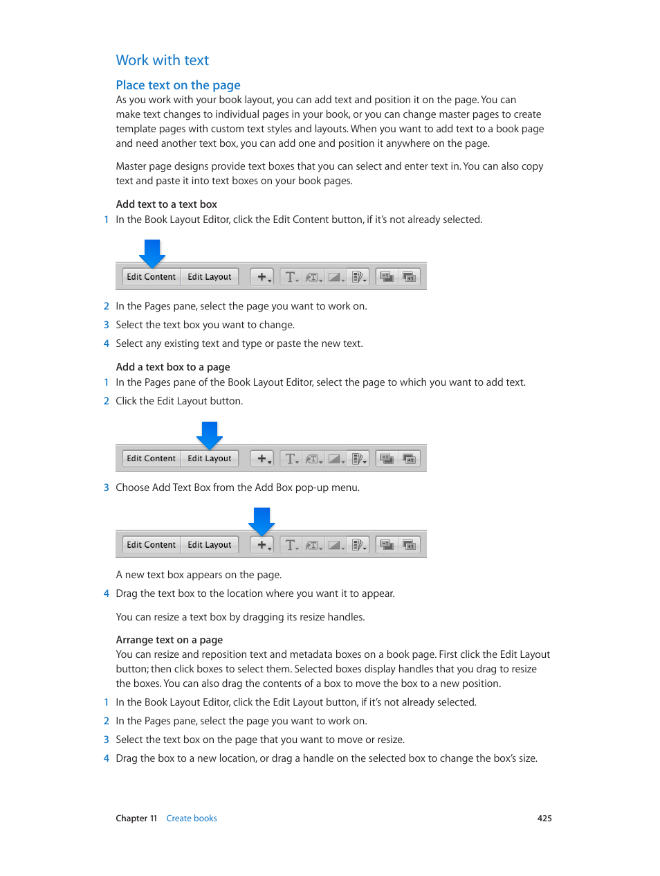 Work with text, 425 work with text 425, Place text on the page | Apple Aperture 3.5 User Manual | Page 425 / 526