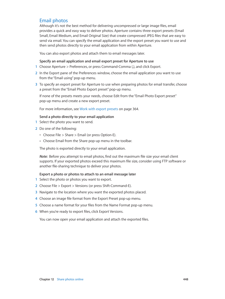 Email photos, 448 email photos | Apple Aperture 3.5 User Manual | Page 448 / 526