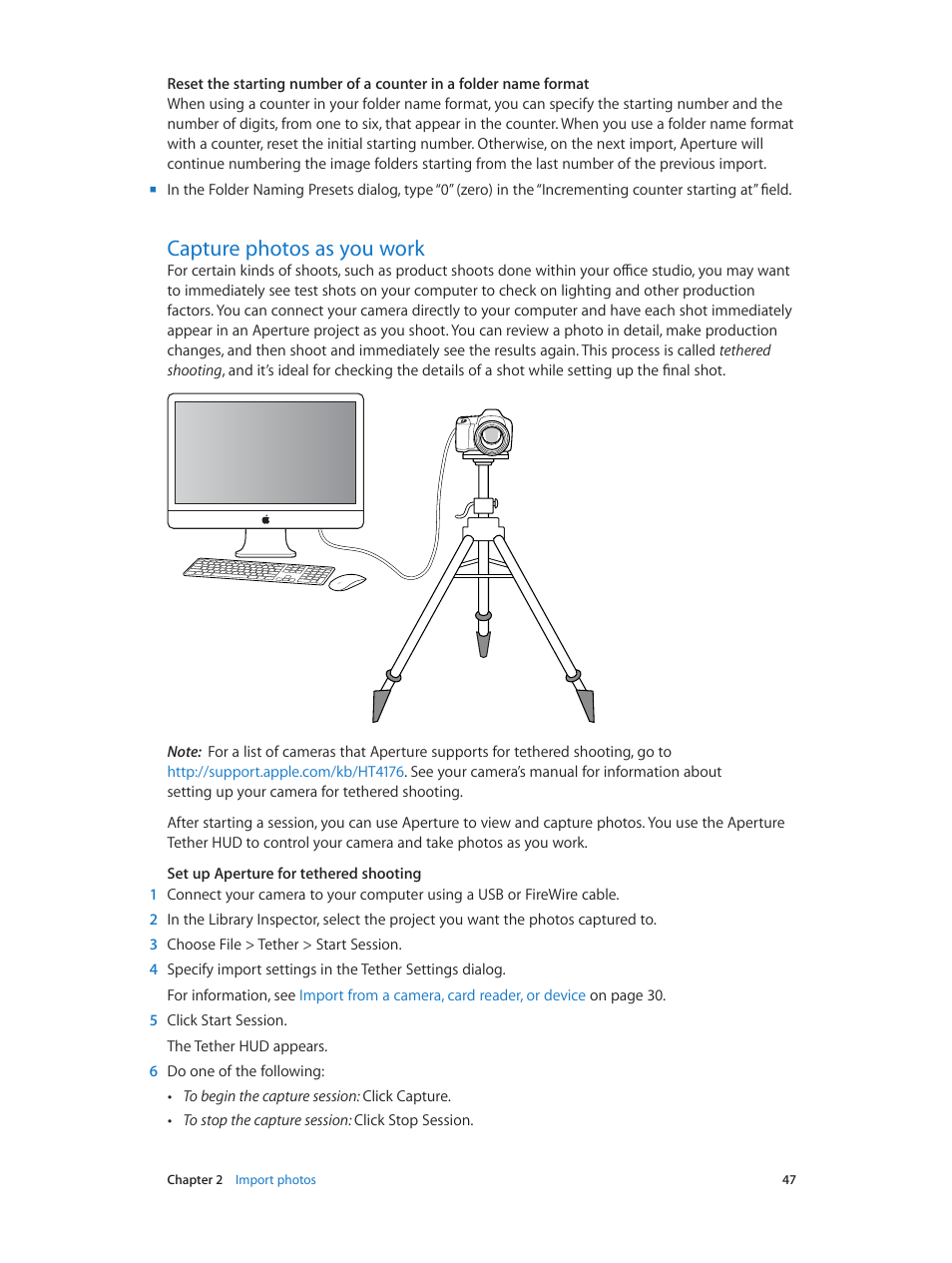 Capture photos as you work, 47 capture photos as you work | Apple Aperture 3.5 User Manual | Page 47 / 526