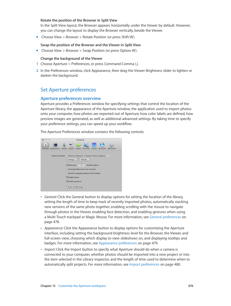 Set aperture preferences, Aperture preferences overview, 476 set aperture preferences 476 | Apple Aperture 3.5 User Manual | Page 476 / 526