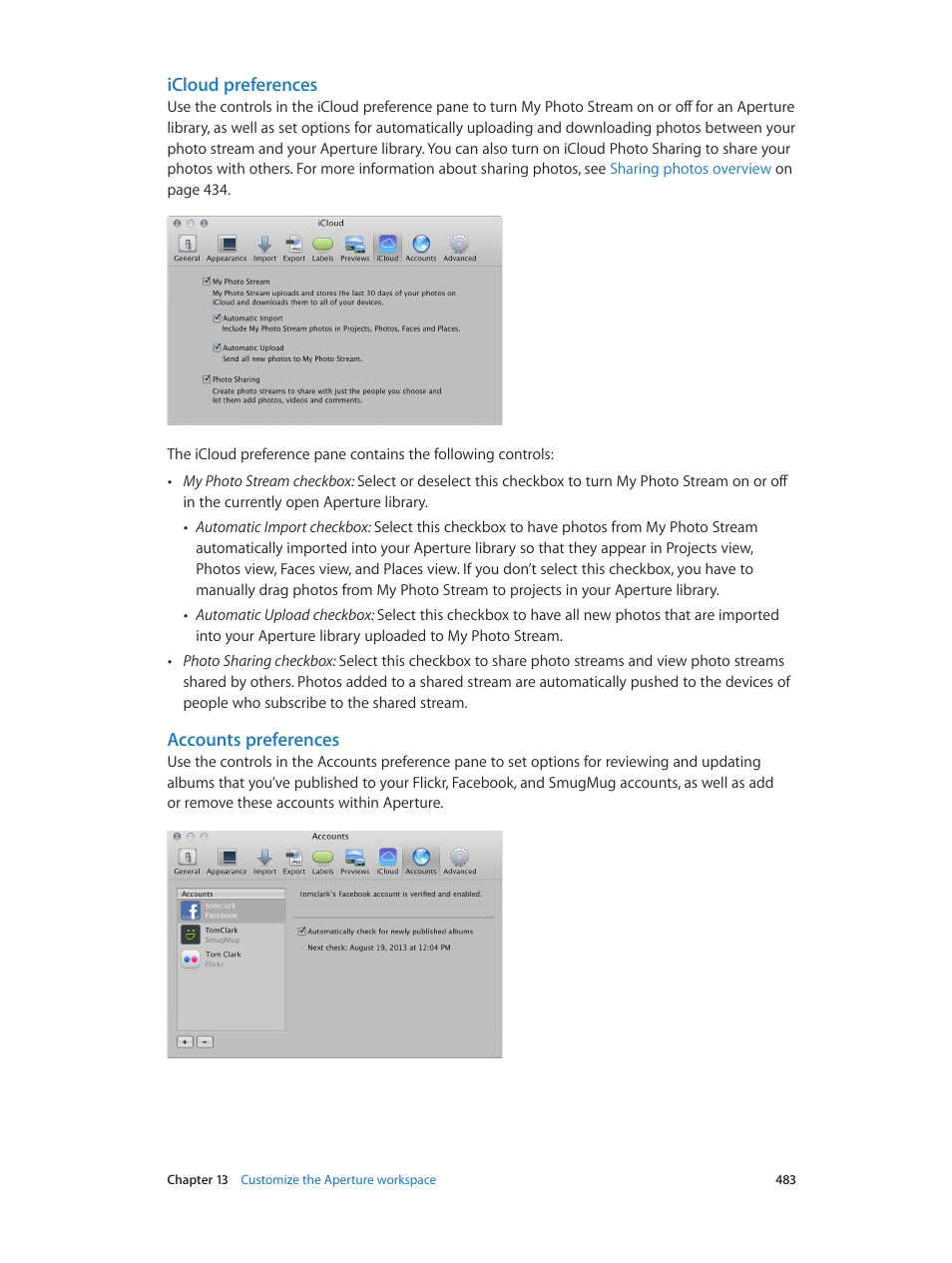 Icloud preferences, Accounts preferences | Apple Aperture 3.5 User Manual | Page 483 / 526