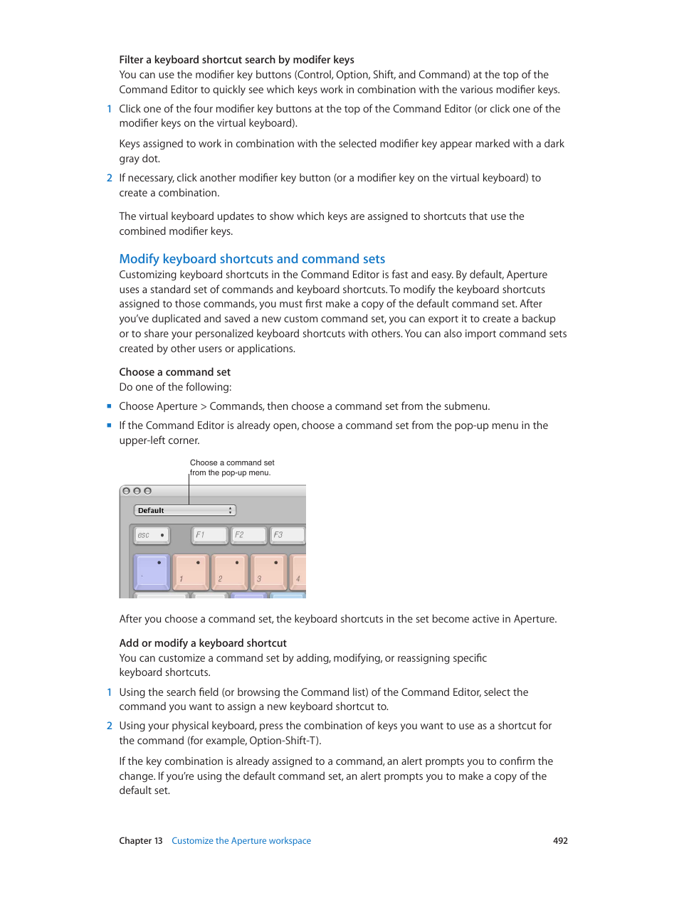 Modify keyboard shortcuts and command sets | Apple Aperture 3.5 User Manual | Page 492 / 526