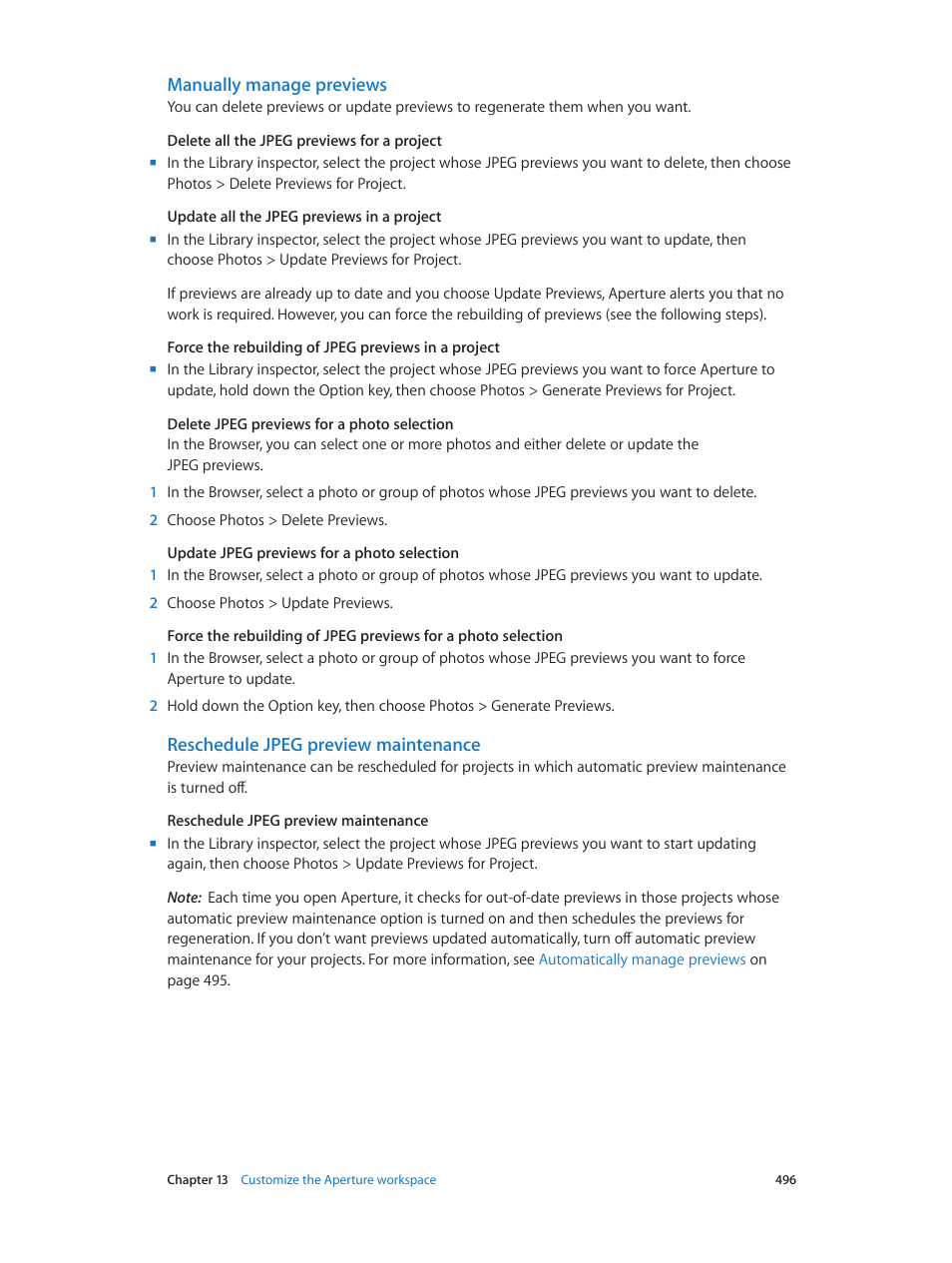 Manually manage previews, Reschedule jpeg preview maintenance, Ed in | Apple Aperture 3.5 User Manual | Page 496 / 526