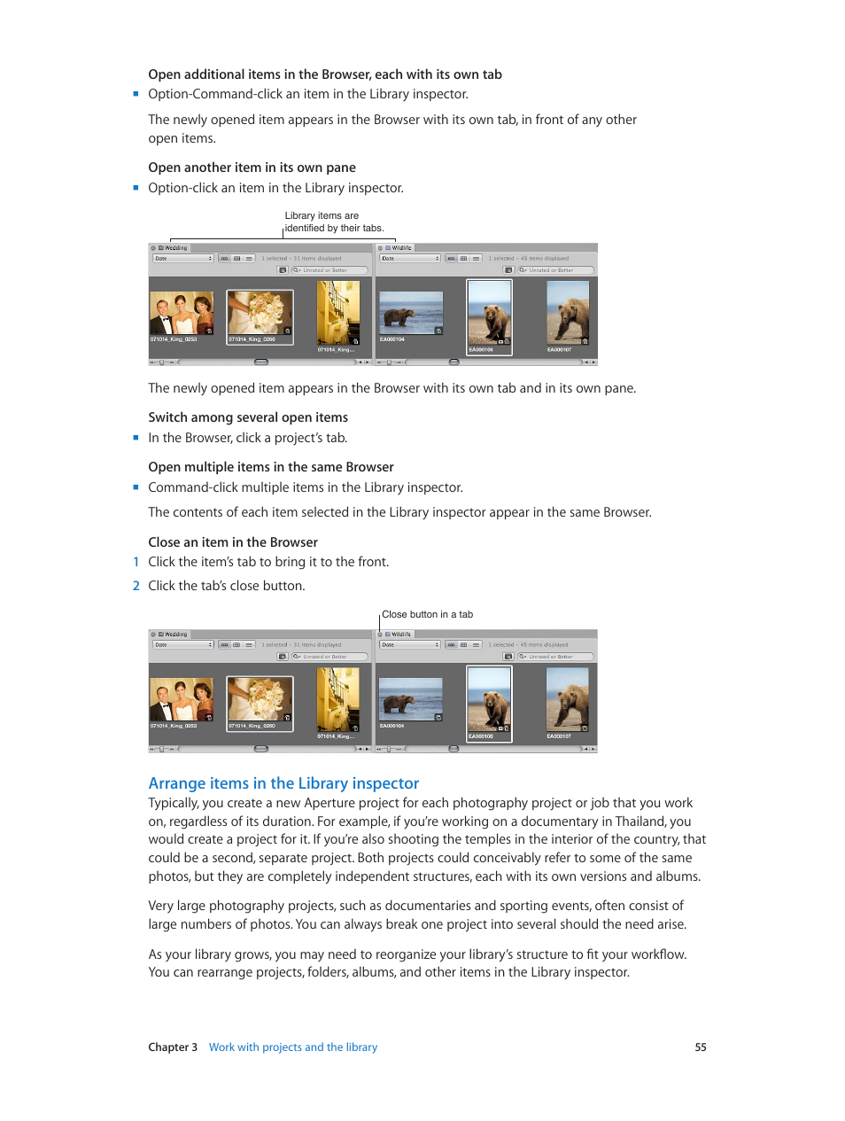 Arrange items in the library inspector | Apple Aperture 3.5 User Manual | Page 55 / 526