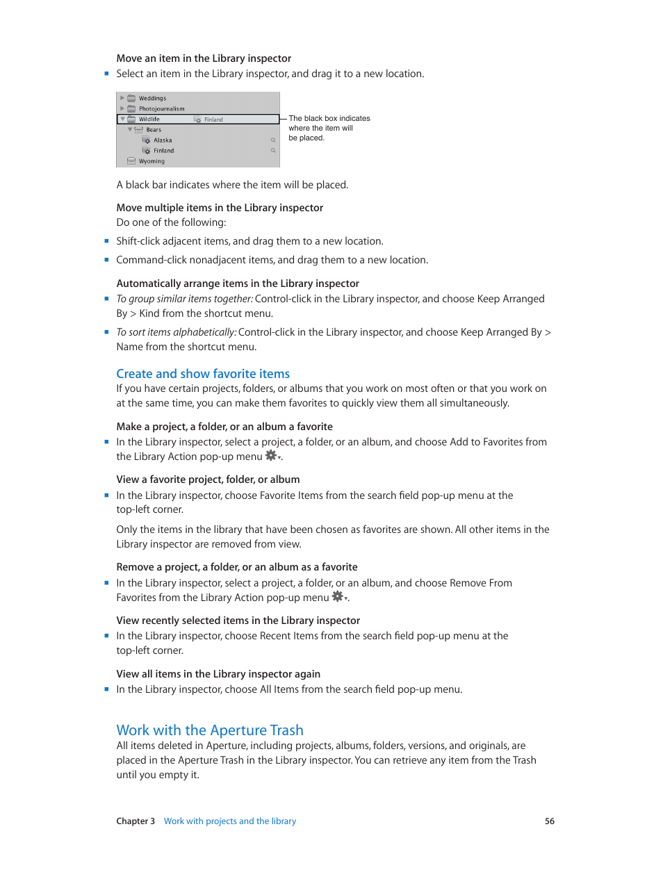 Create and show favorite items, Work with the aperture trash, 56 work with the aperture trash | Apple Aperture 3.5 User Manual | Page 56 / 526