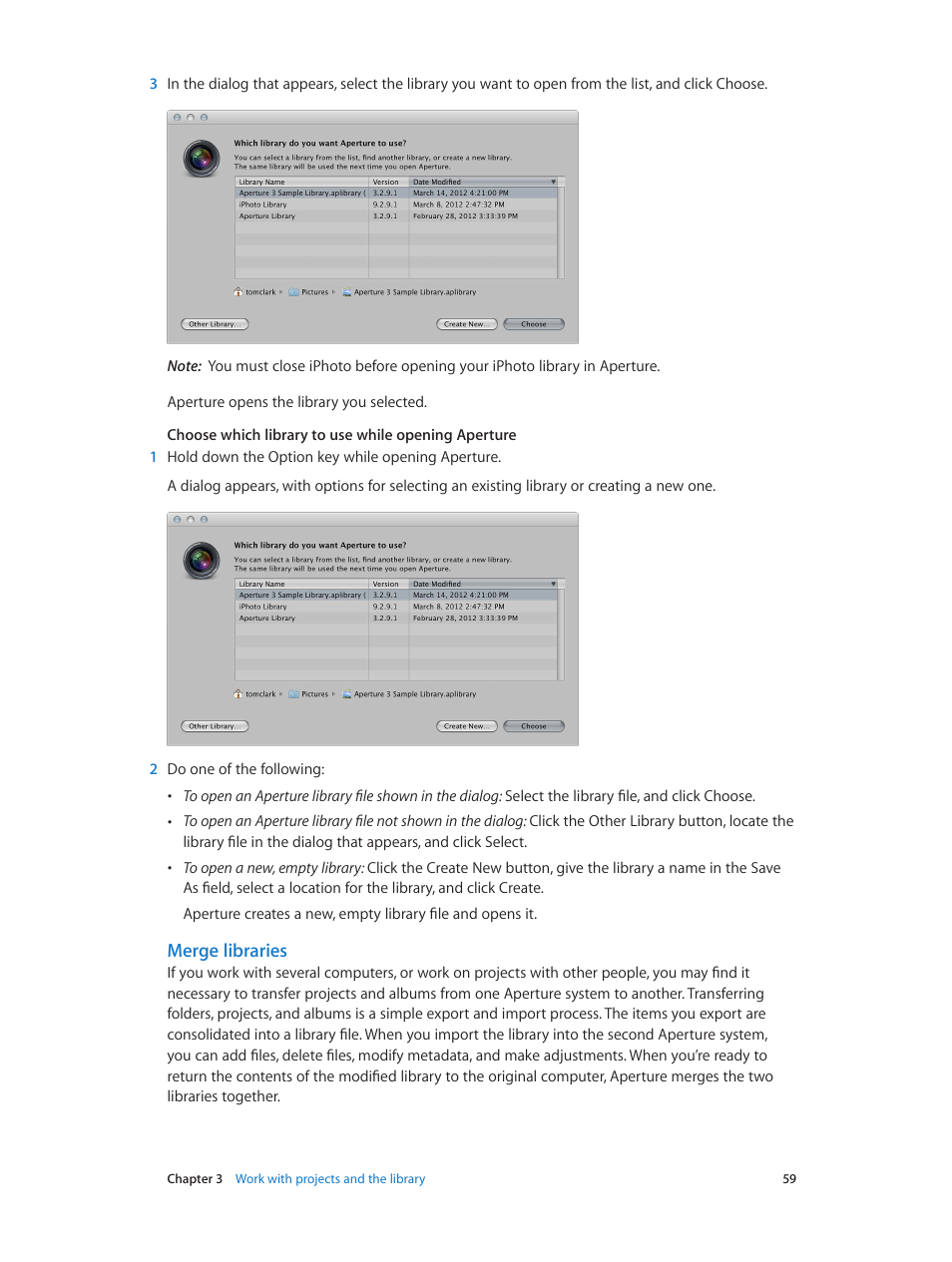 Merge libraries | Apple Aperture 3.5 User Manual | Page 59 / 526