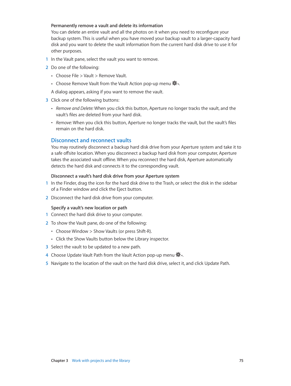Disconnect and reconnect vaults | Apple Aperture 3.5 User Manual | Page 75 / 526