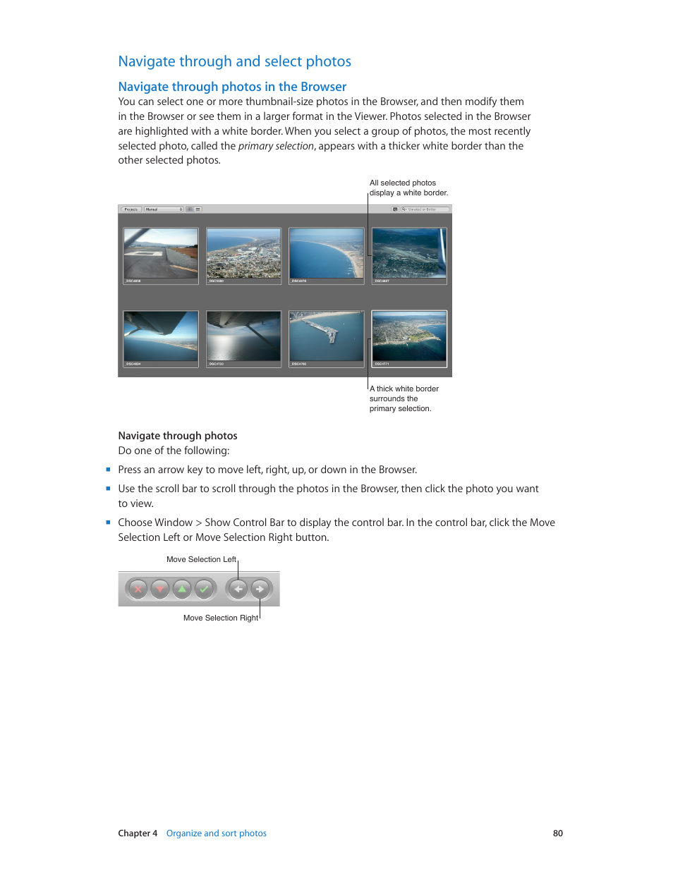 Navigate through and select photos, Navigate through photos in the browser, 80 navigate through and select photos 80 | Apple Aperture 3.5 User Manual | Page 80 / 526