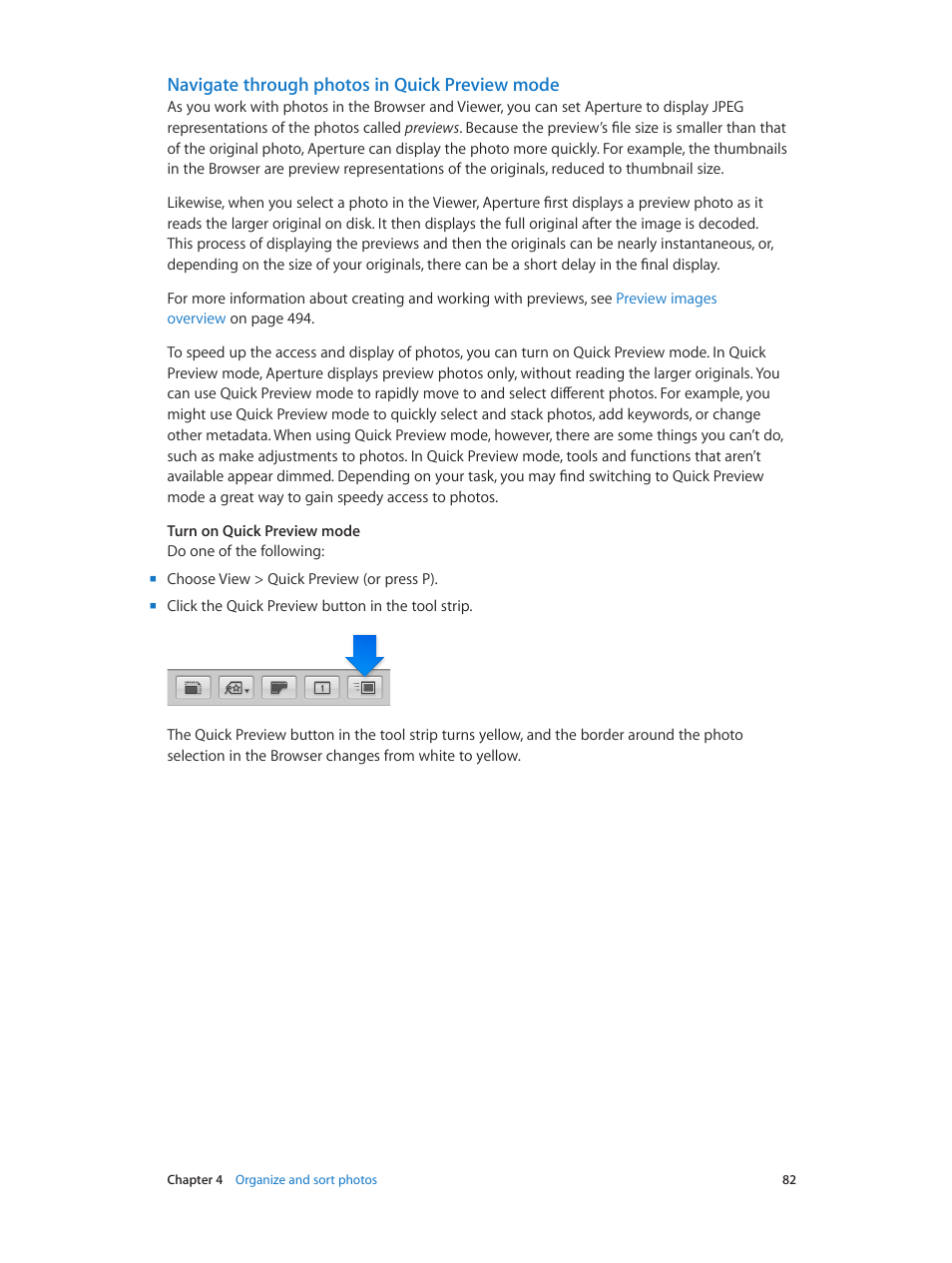 Navigate through photos in quick preview mode | Apple Aperture 3.5 User Manual | Page 82 / 526