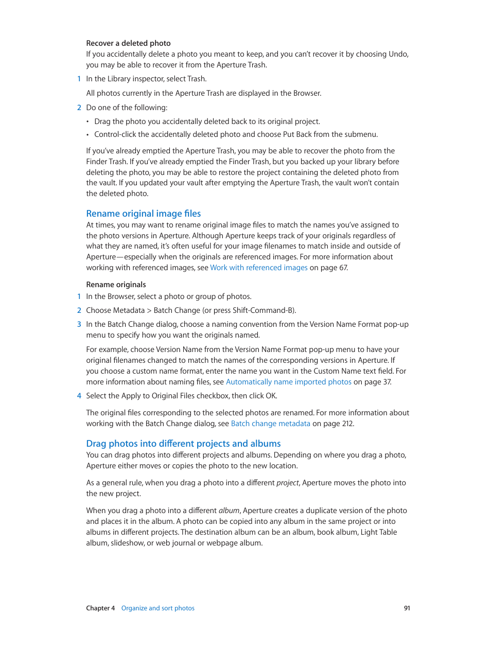 Rename original image files, Drag photos into different projects and albums | Apple Aperture 3.5 User Manual | Page 91 / 526