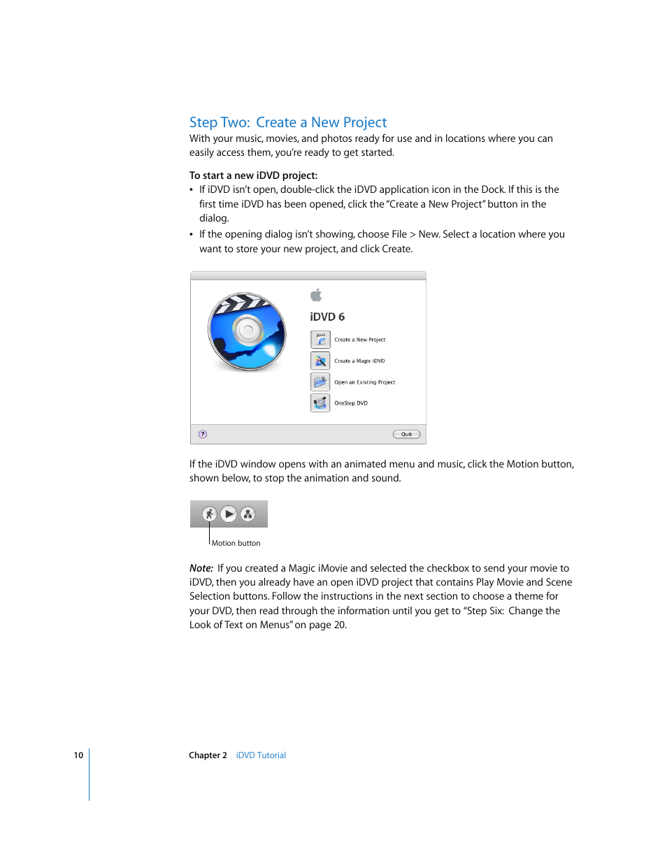 Step two:create a new project, Step two: create a new project | Apple iDVD 6 User Manual | Page 10 / 48