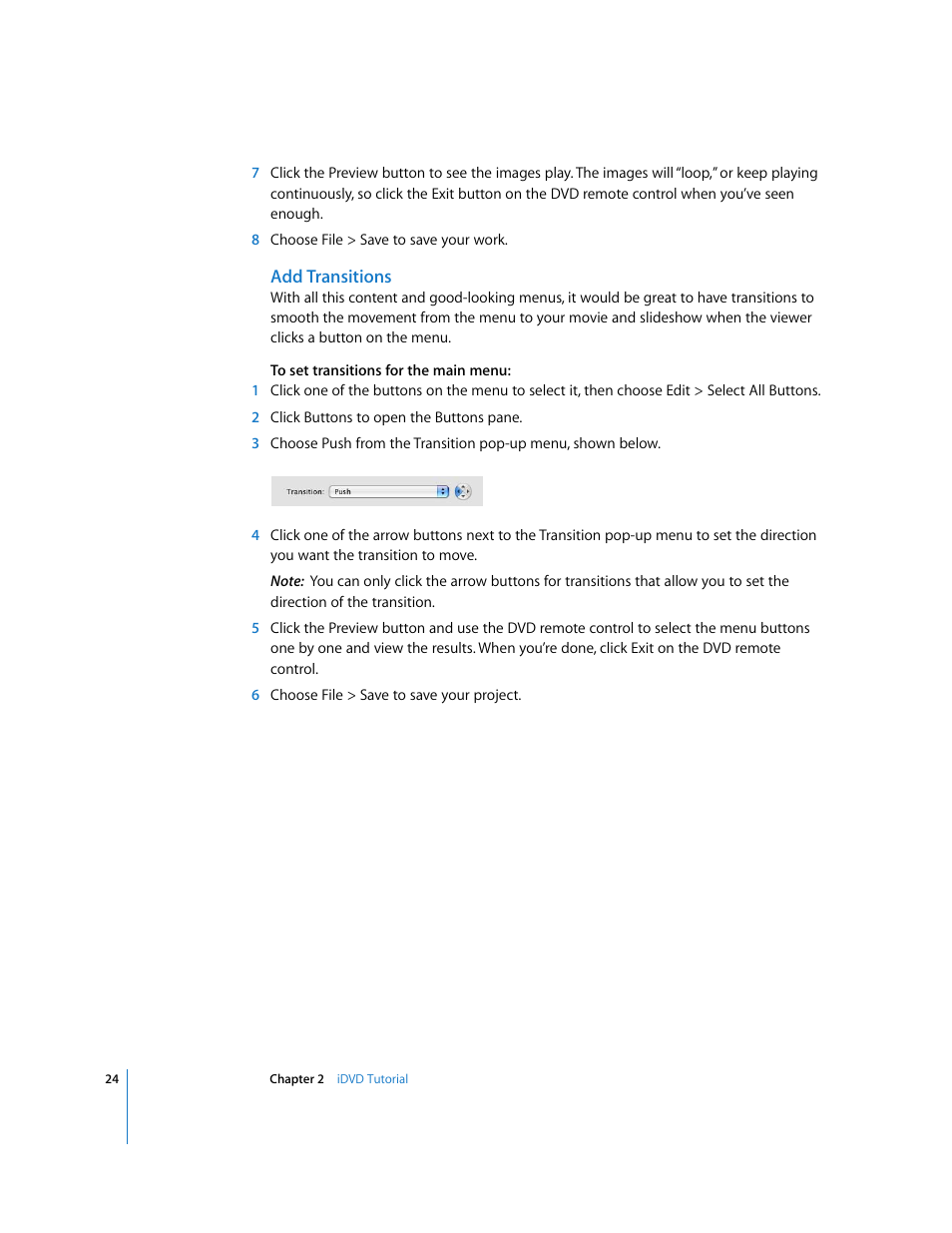 Add transitions | Apple iDVD 6 User Manual | Page 24 / 48