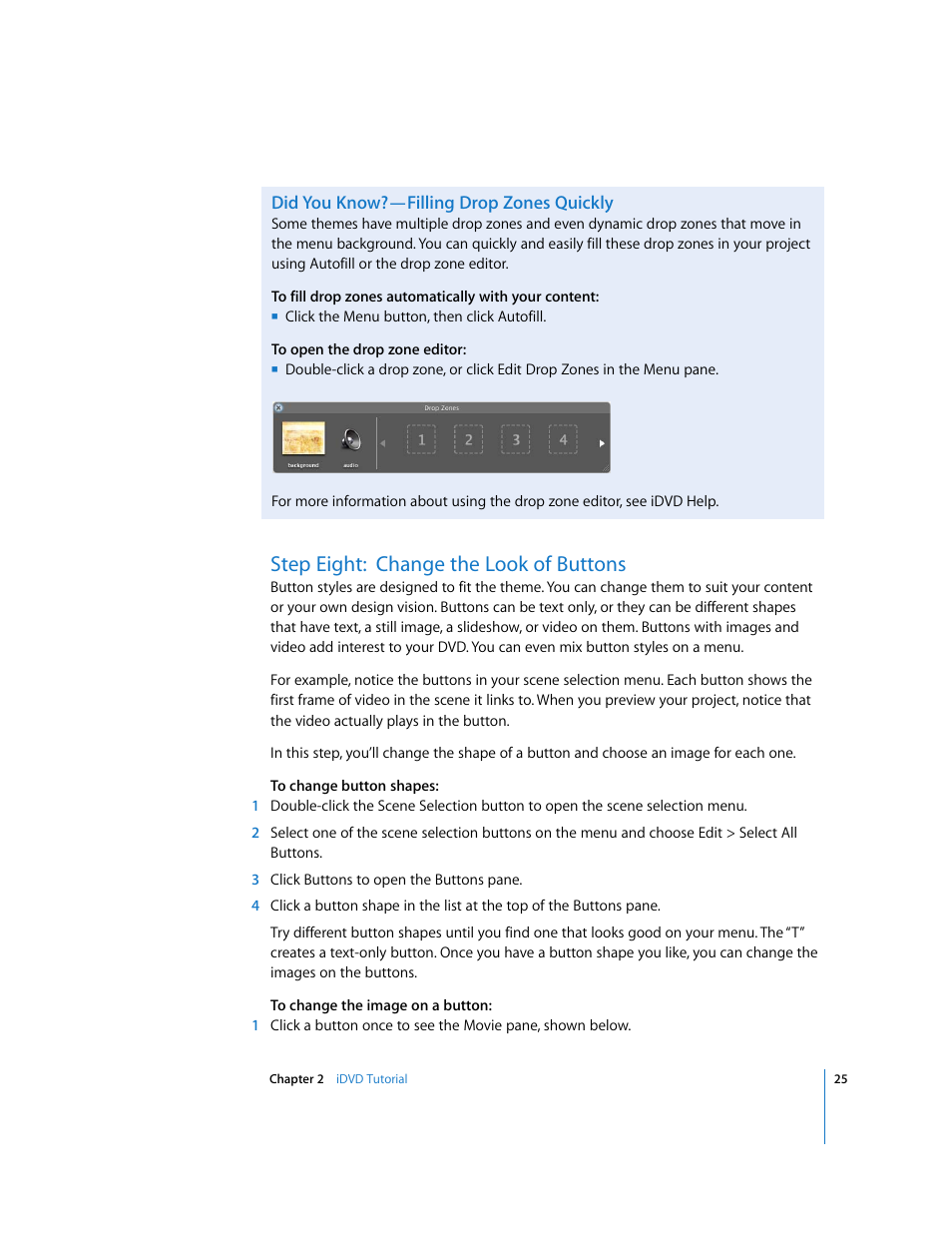 Step eight:change the look of buttons, Step eight: change the look of buttons | Apple iDVD 6 User Manual | Page 25 / 48