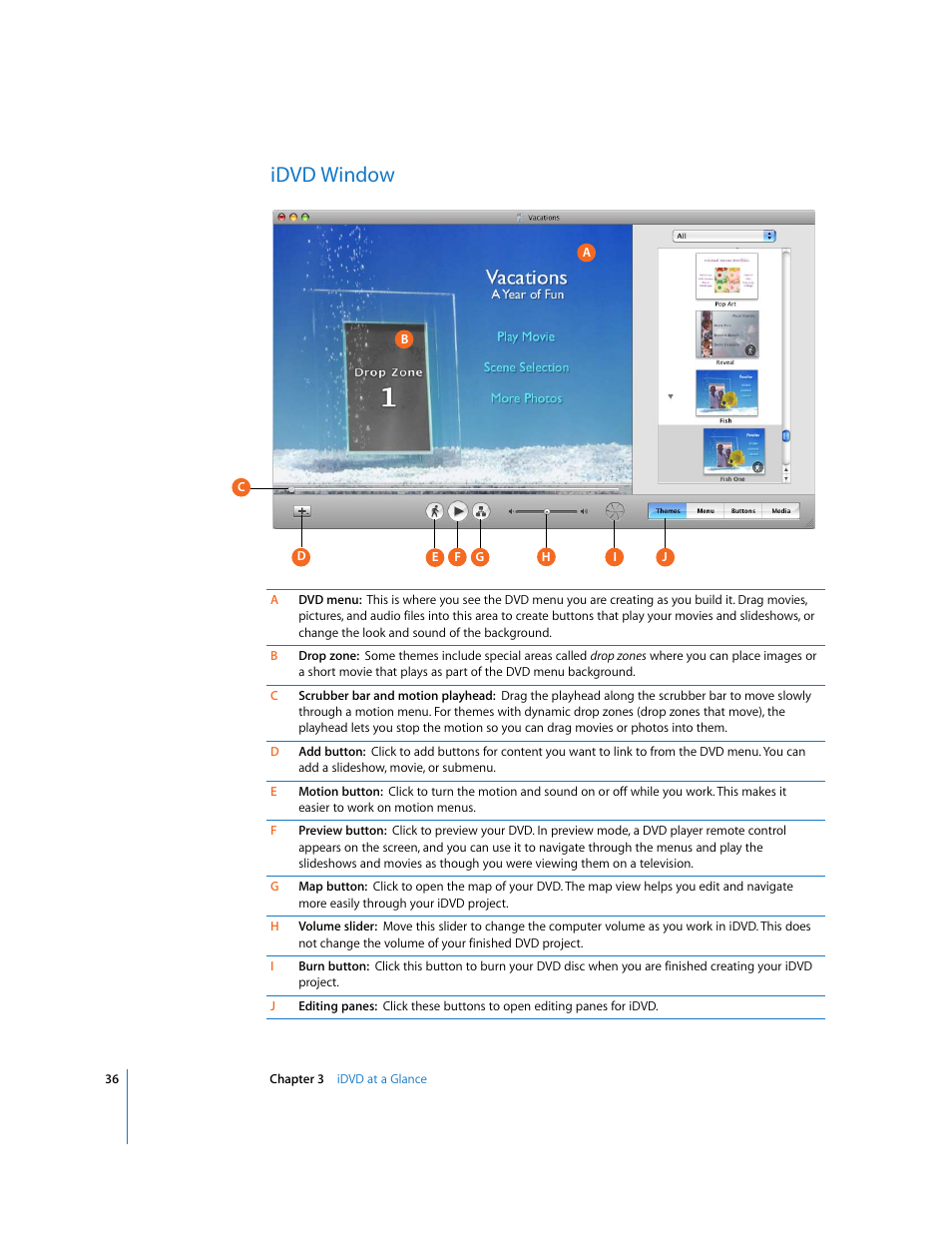 Idvd window | Apple iDVD 6 User Manual | Page 36 / 48