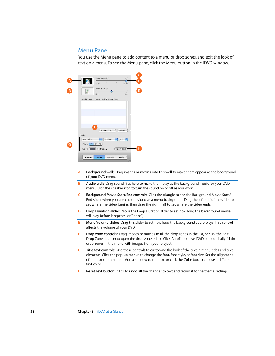 Menu pane | Apple iDVD 6 User Manual | Page 38 / 48