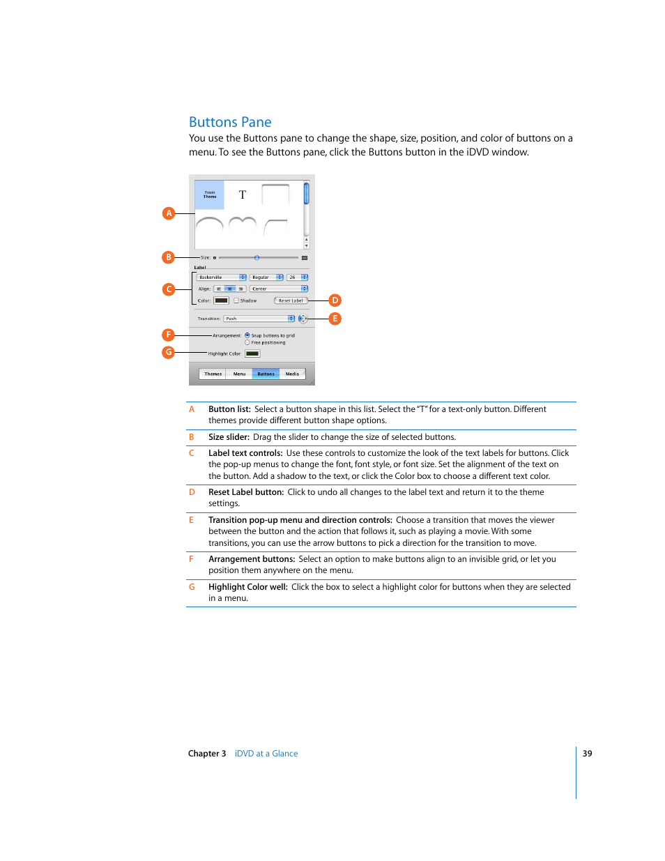 Buttons pane | Apple iDVD 6 User Manual | Page 39 / 48