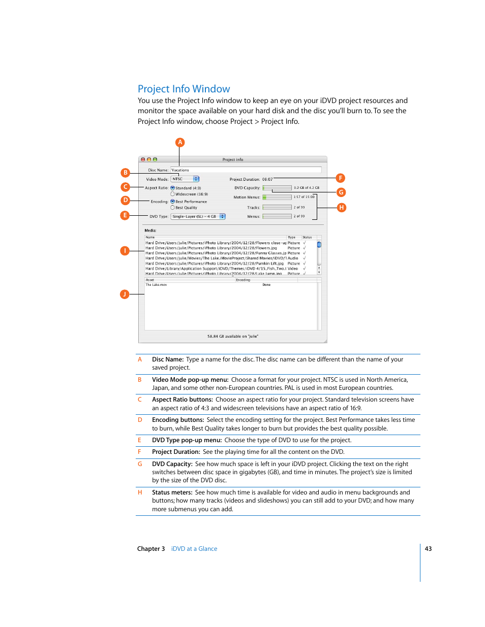 Project info window | Apple iDVD 6 User Manual | Page 43 / 48