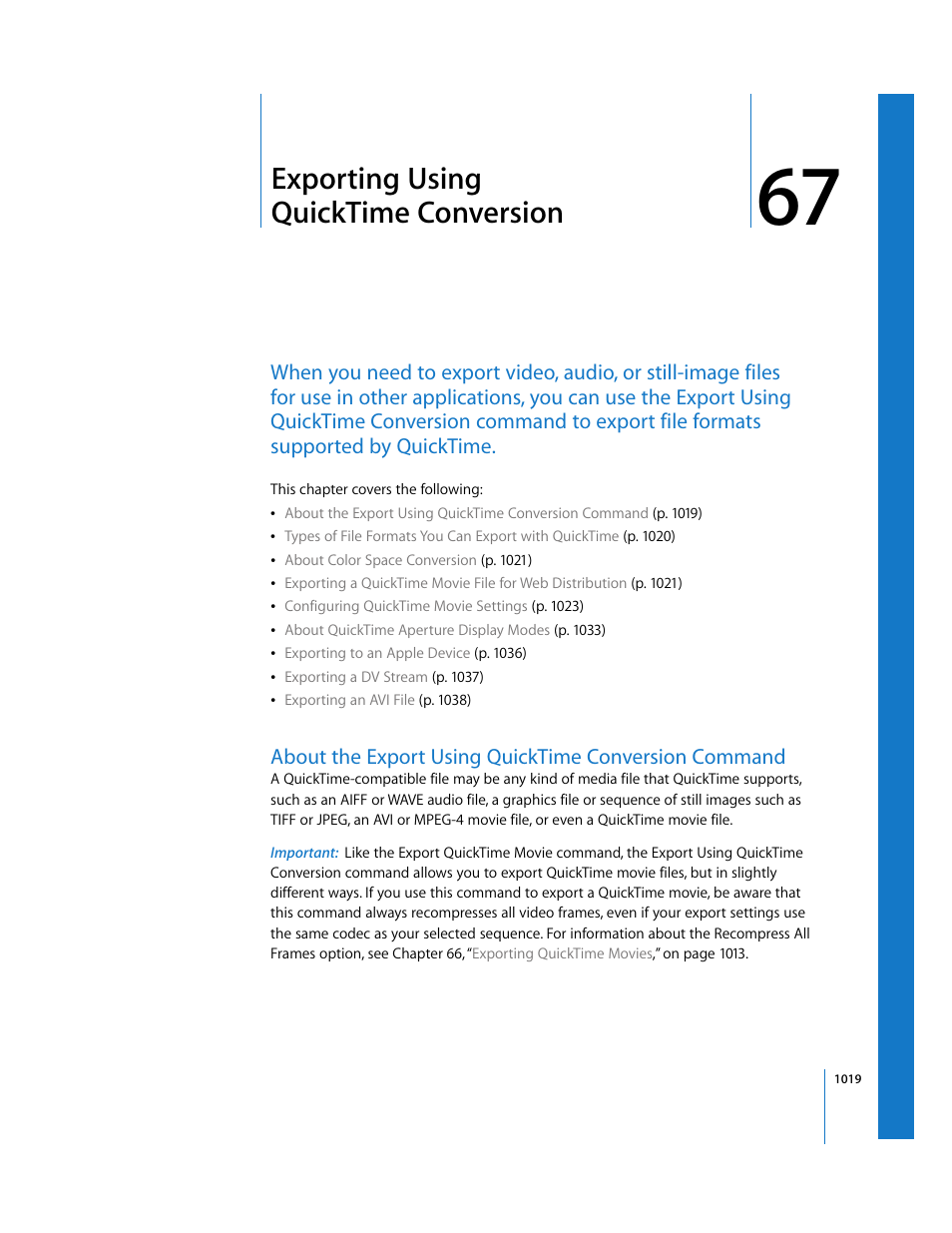 Exporting using quicktimeconversion, Chapter 67, Exporting using quicktime conversion | Apple Final Cut Express 4 User Manual | Page 1019 / 1152
