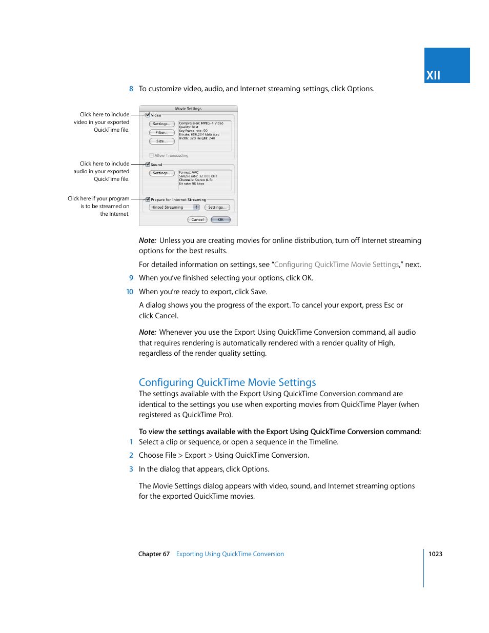 Configuring quicktime movie settings, P. 1023) | Apple Final Cut Express 4 User Manual | Page 1023 / 1152