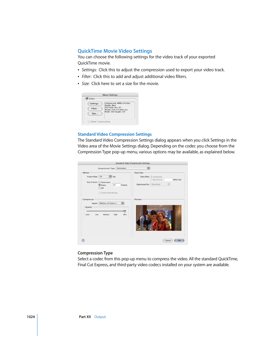 Quicktime movie video settings | Apple Final Cut Express 4 User Manual | Page 1024 / 1152