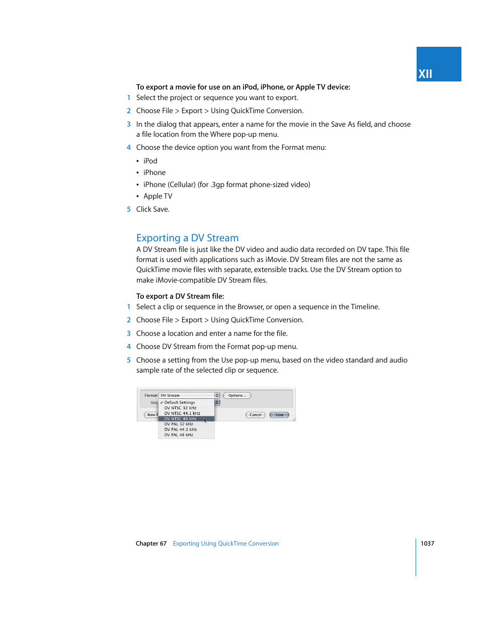 Exporting a dv stream, P. 1037) | Apple Final Cut Express 4 User Manual | Page 1037 / 1152