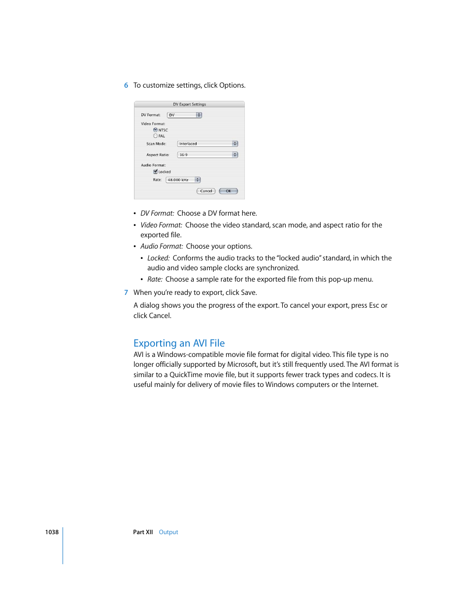 Exporting an avi file, P. 1038) | Apple Final Cut Express 4 User Manual | Page 1038 / 1152