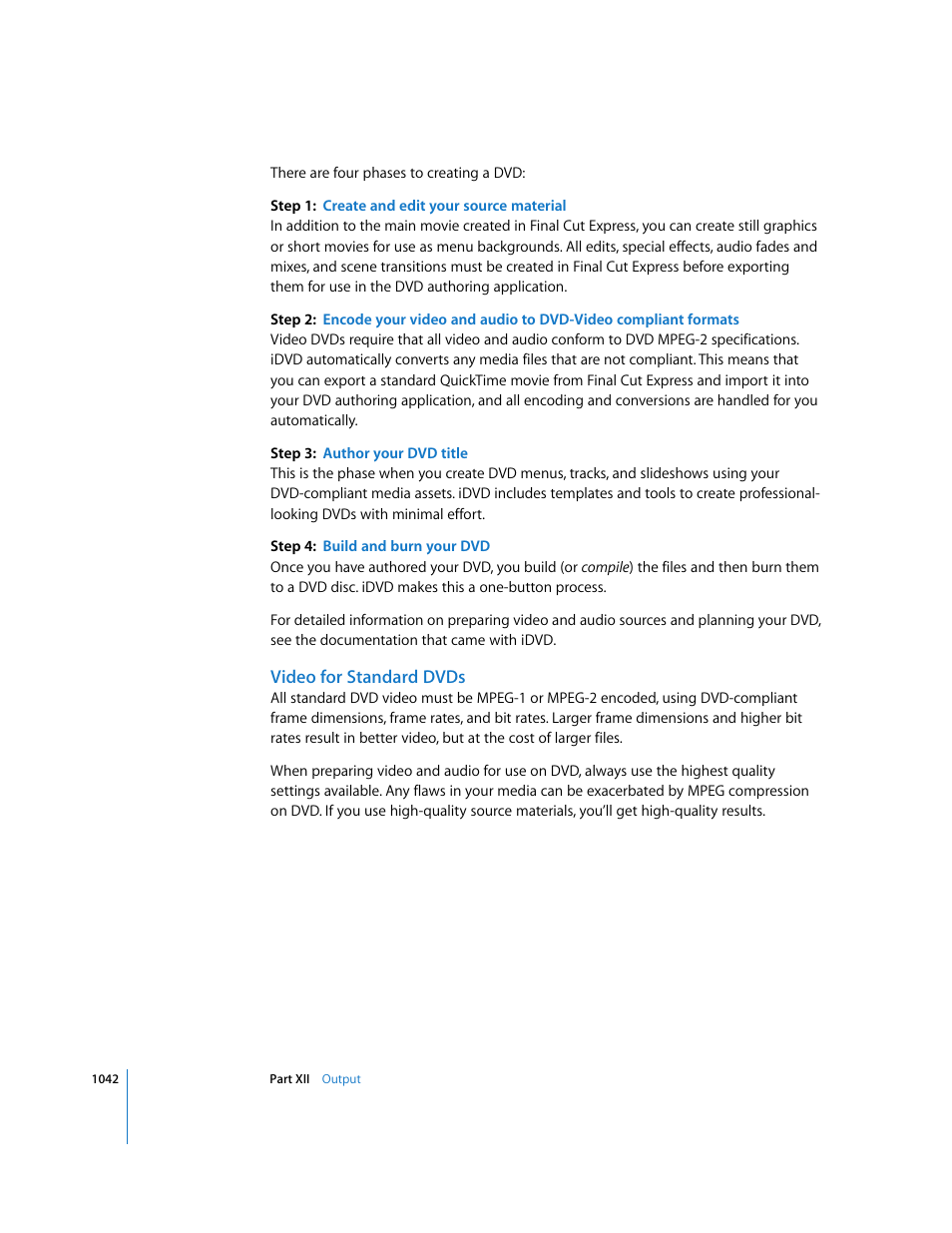 Video for standard dvds | Apple Final Cut Express 4 User Manual | Page 1042 / 1152
