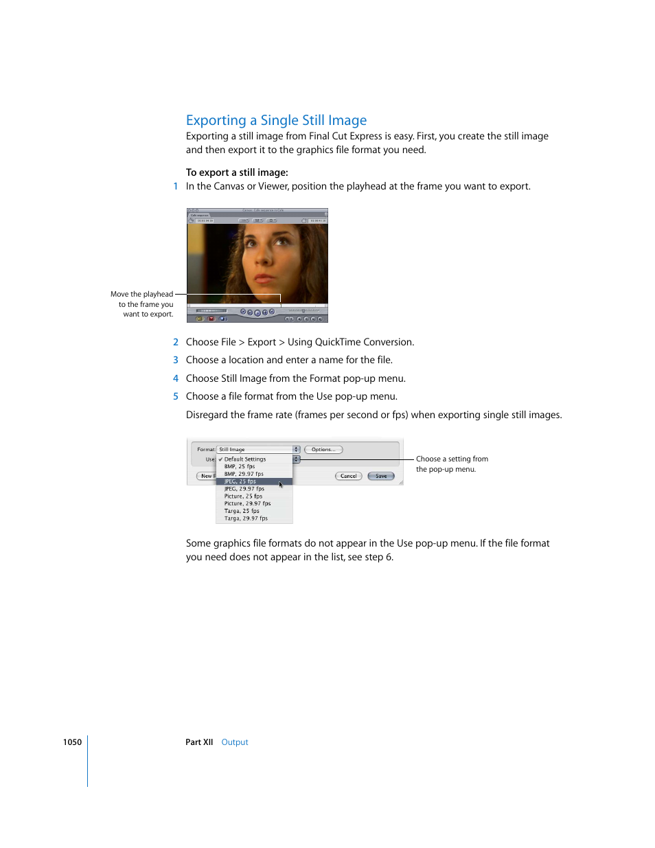 Exporting a single still image, P. 1050) | Apple Final Cut Express 4 User Manual | Page 1050 / 1152