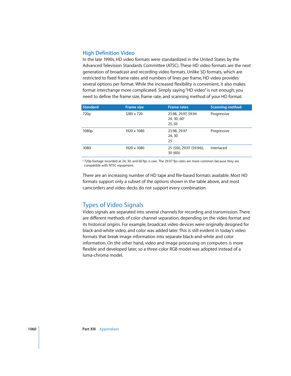 High definition video, Types of video signals | Apple Final Cut Express 4 User Manual | Page 1060 / 1152