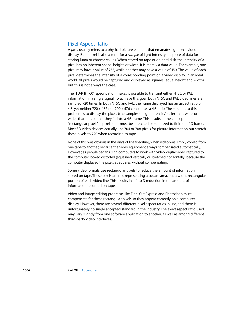 Pixel aspect ratio | Apple Final Cut Express 4 User Manual | Page 1066 / 1152