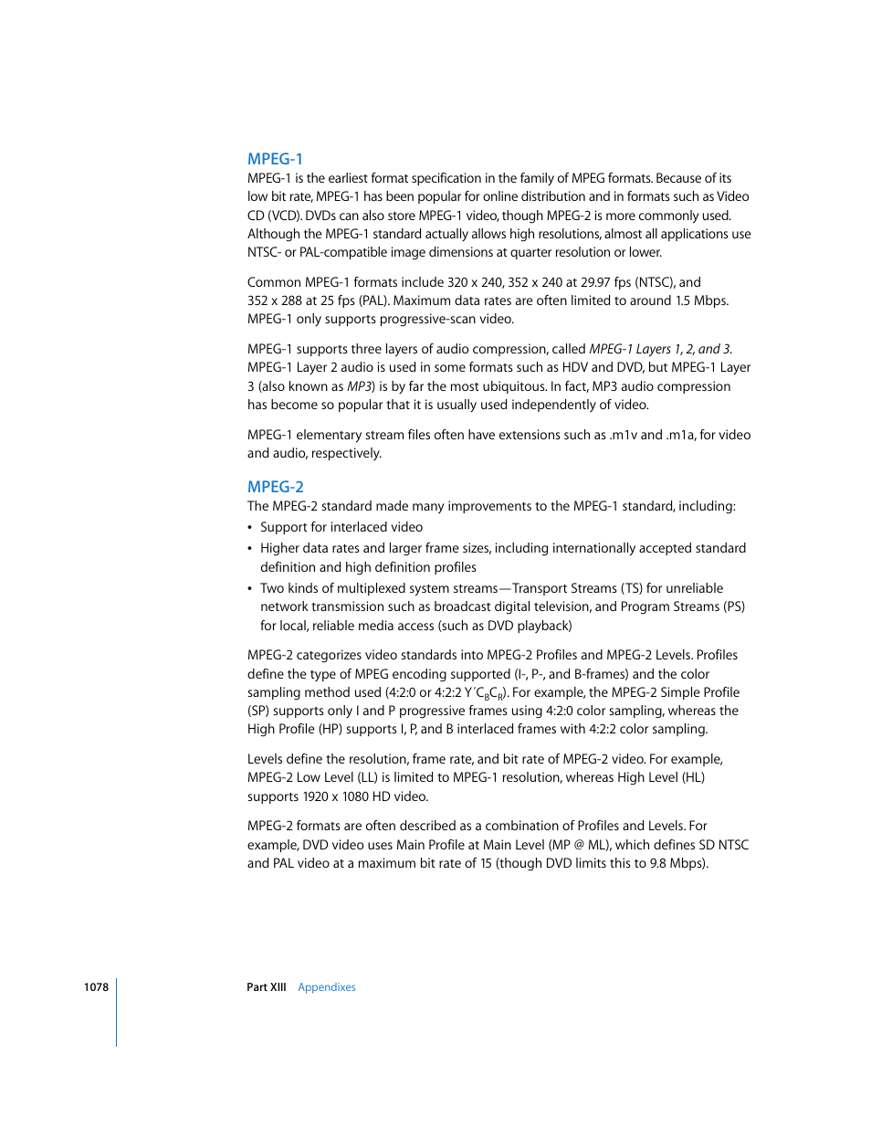 Mpeg-1, Mpeg-2 | Apple Final Cut Express 4 User Manual | Page 1078 / 1152