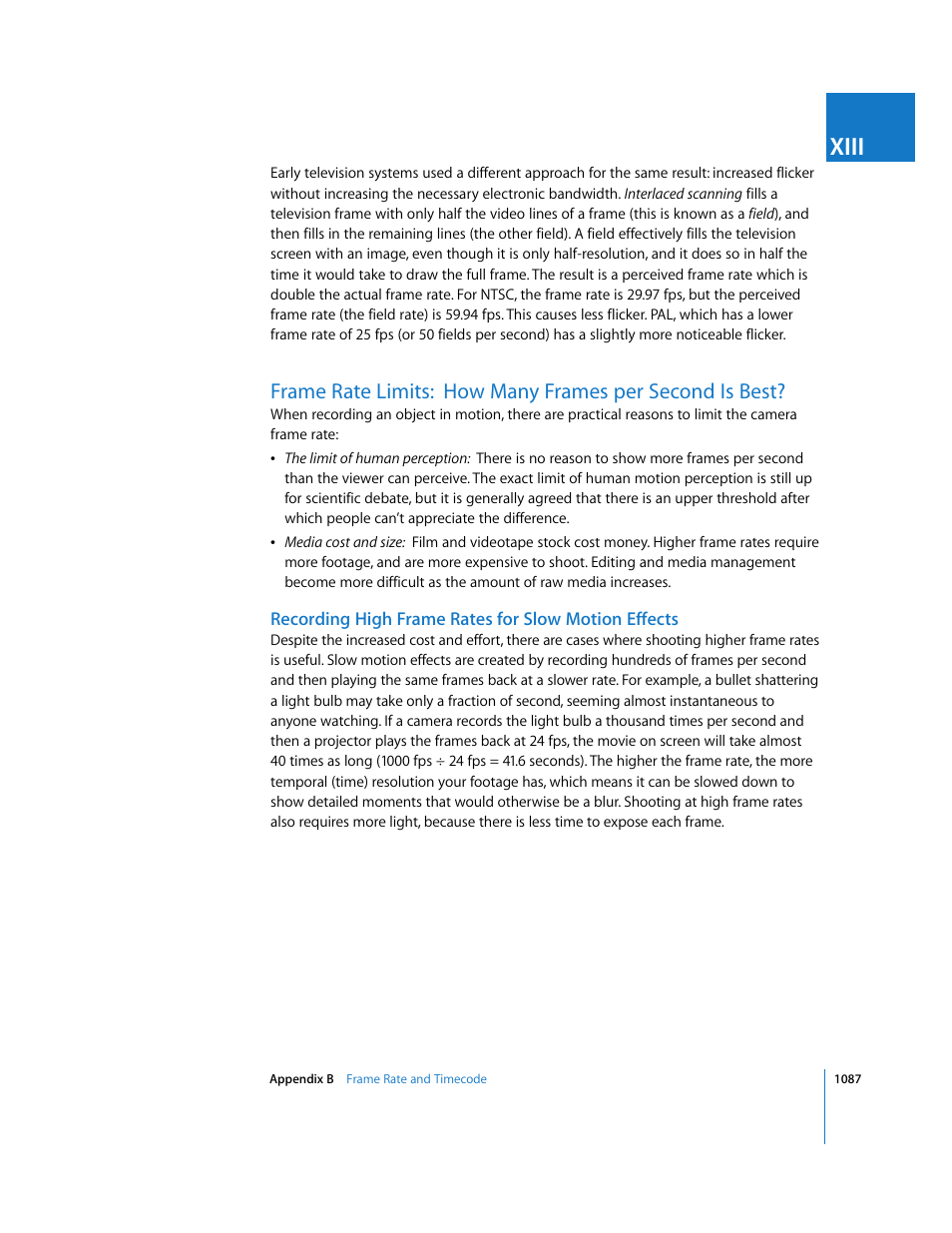 Recording high frame rates for slow motion effects, P. 1087), Xiii | Apple Final Cut Express 4 User Manual | Page 1087 / 1152