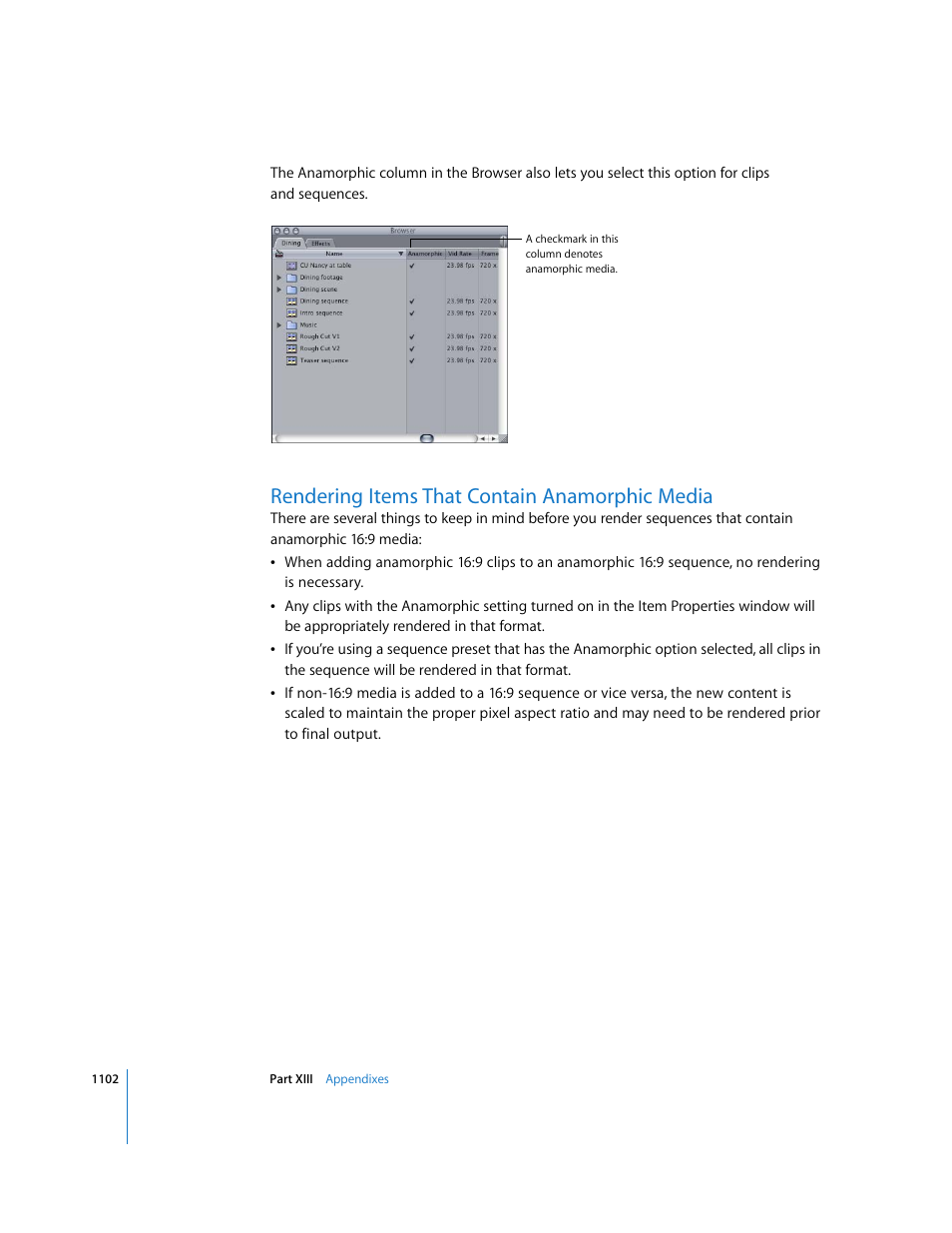 Rendering items that contain anamorphic media, P. 1102) | Apple Final Cut Express 4 User Manual | Page 1102 / 1152
