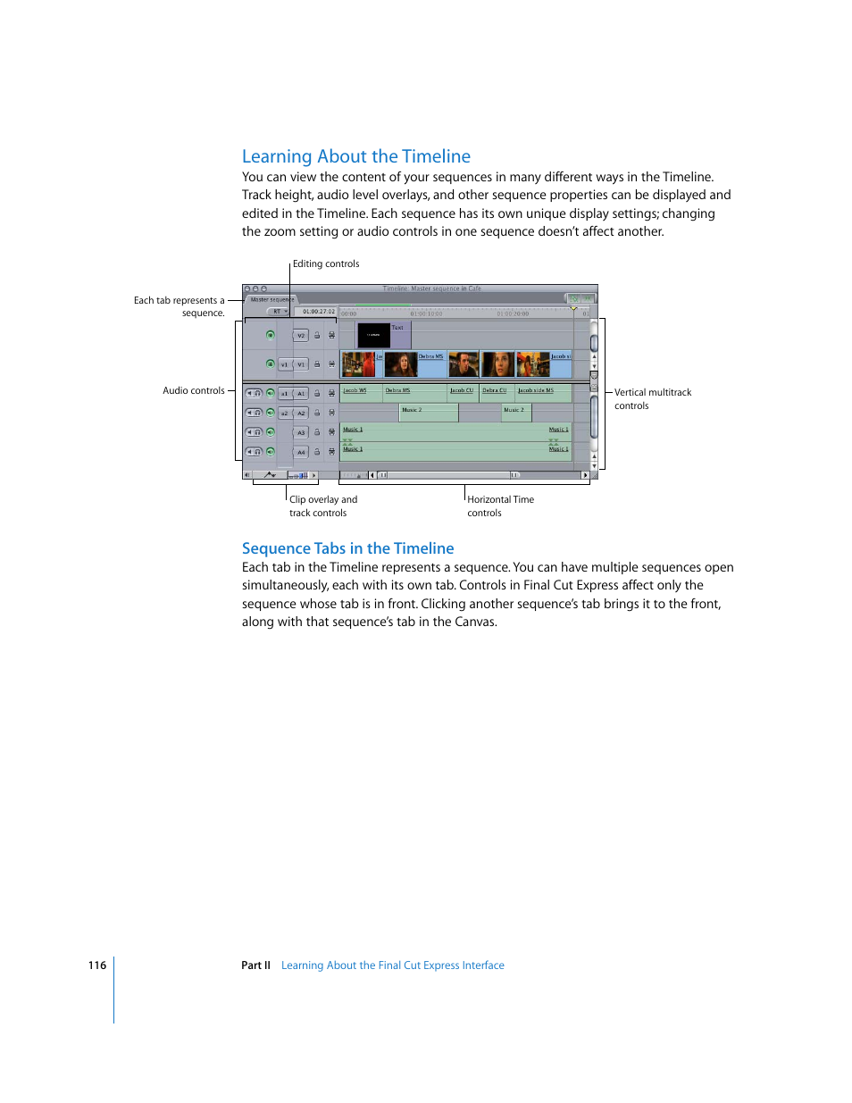 Learning about the timeline, Sequence tabs in the timeline, P. 116) | Apple Final Cut Express 4 User Manual | Page 116 / 1152