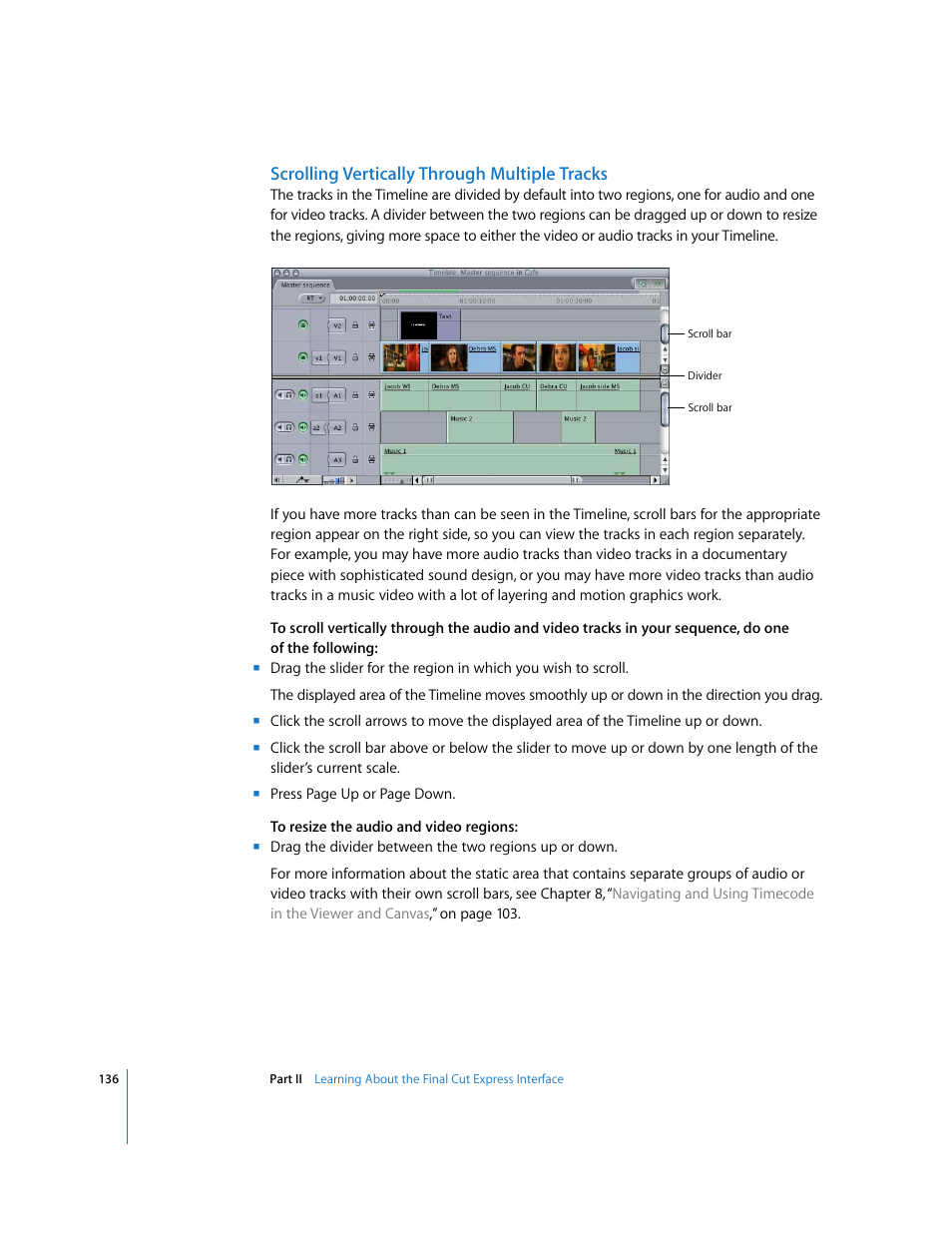 Scrolling vertically through multiple tracks | Apple Final Cut Express 4 User Manual | Page 136 / 1152