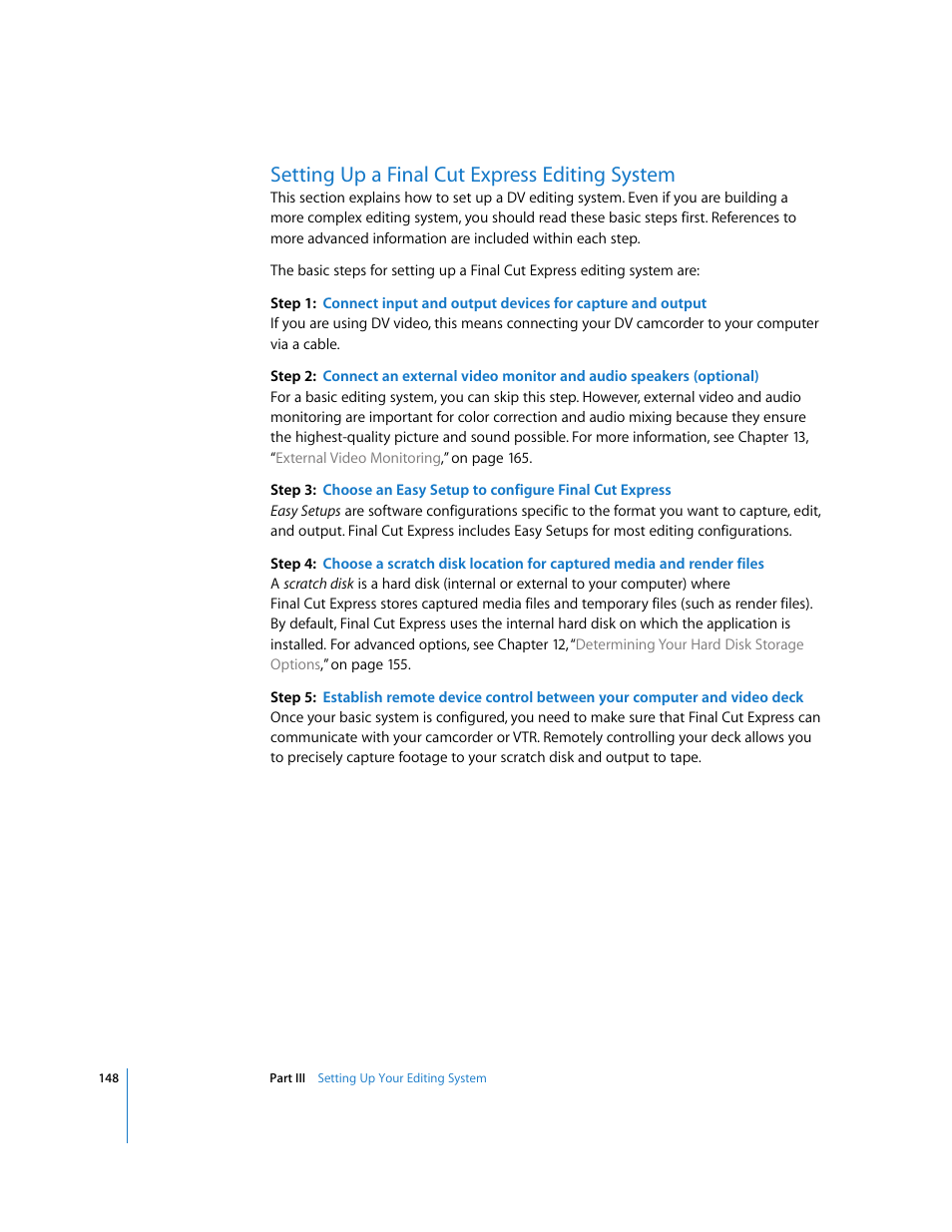 Setting up a finalcutexpress editing system, Setting up a final cut express editing system, P. 148) | Apple Final Cut Express 4 User Manual | Page 148 / 1152