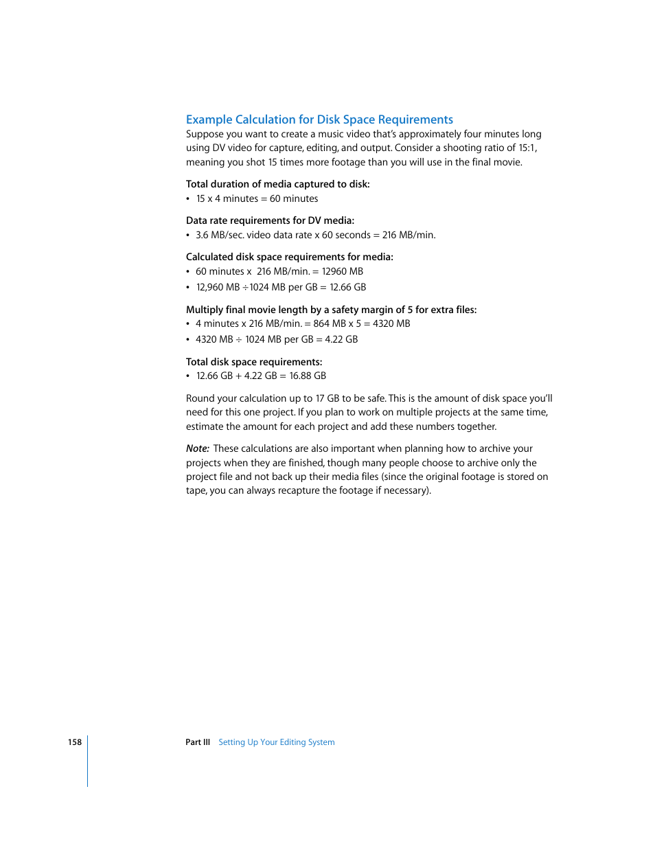 Example calculation for disk space requirements | Apple Final Cut Express 4 User Manual | Page 158 / 1152