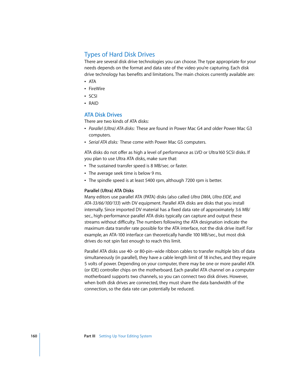 Types of hard disk drives, Ata disk drives, P. 160) | Apple Final Cut Express 4 User Manual | Page 160 / 1152